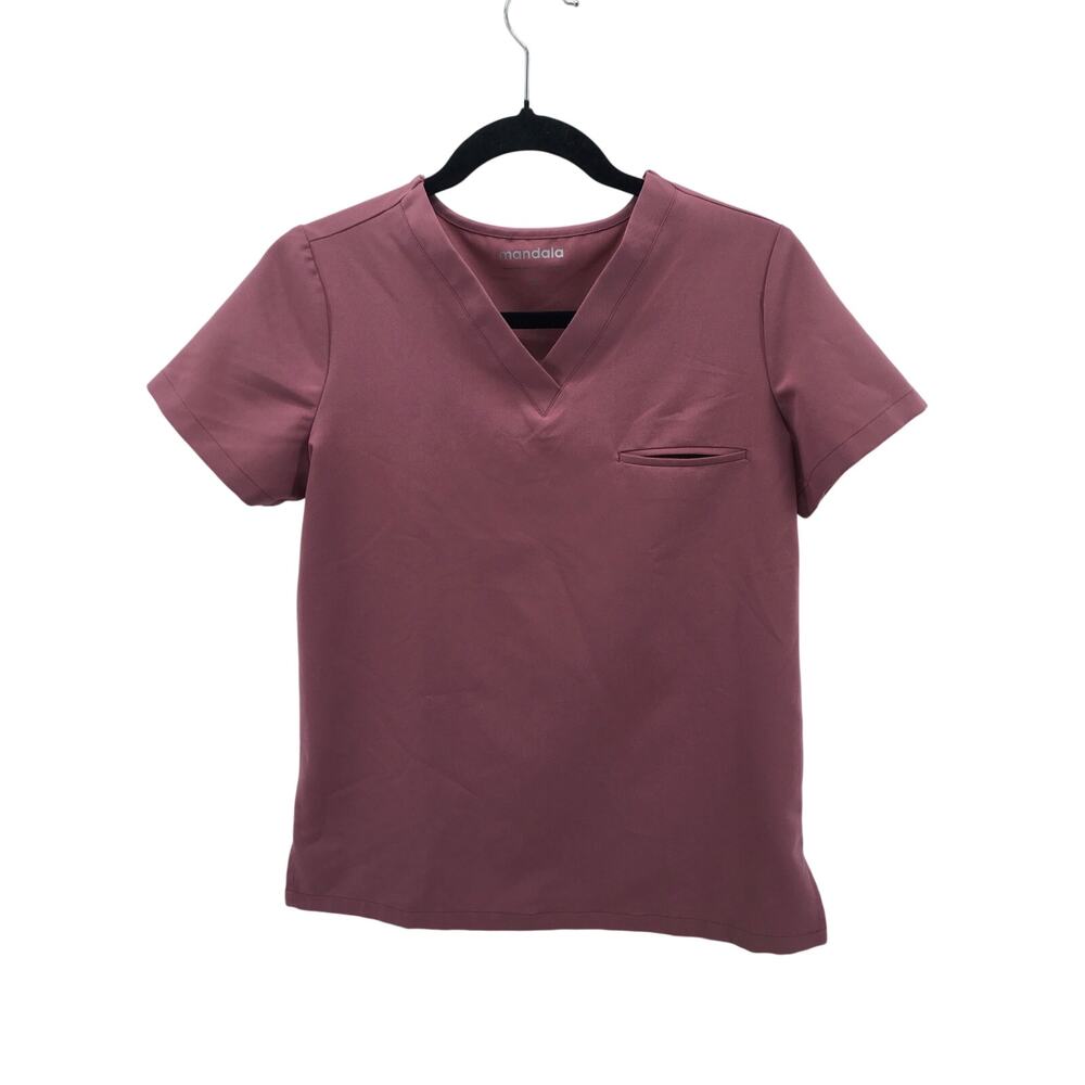 Mandala One pocket Scrub Top Mauve Pink Extra Small XS V Neck Nursing Healthcare